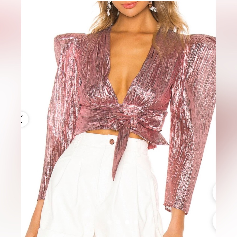 Atoir Metallic Pink Blouse with Bow Detail